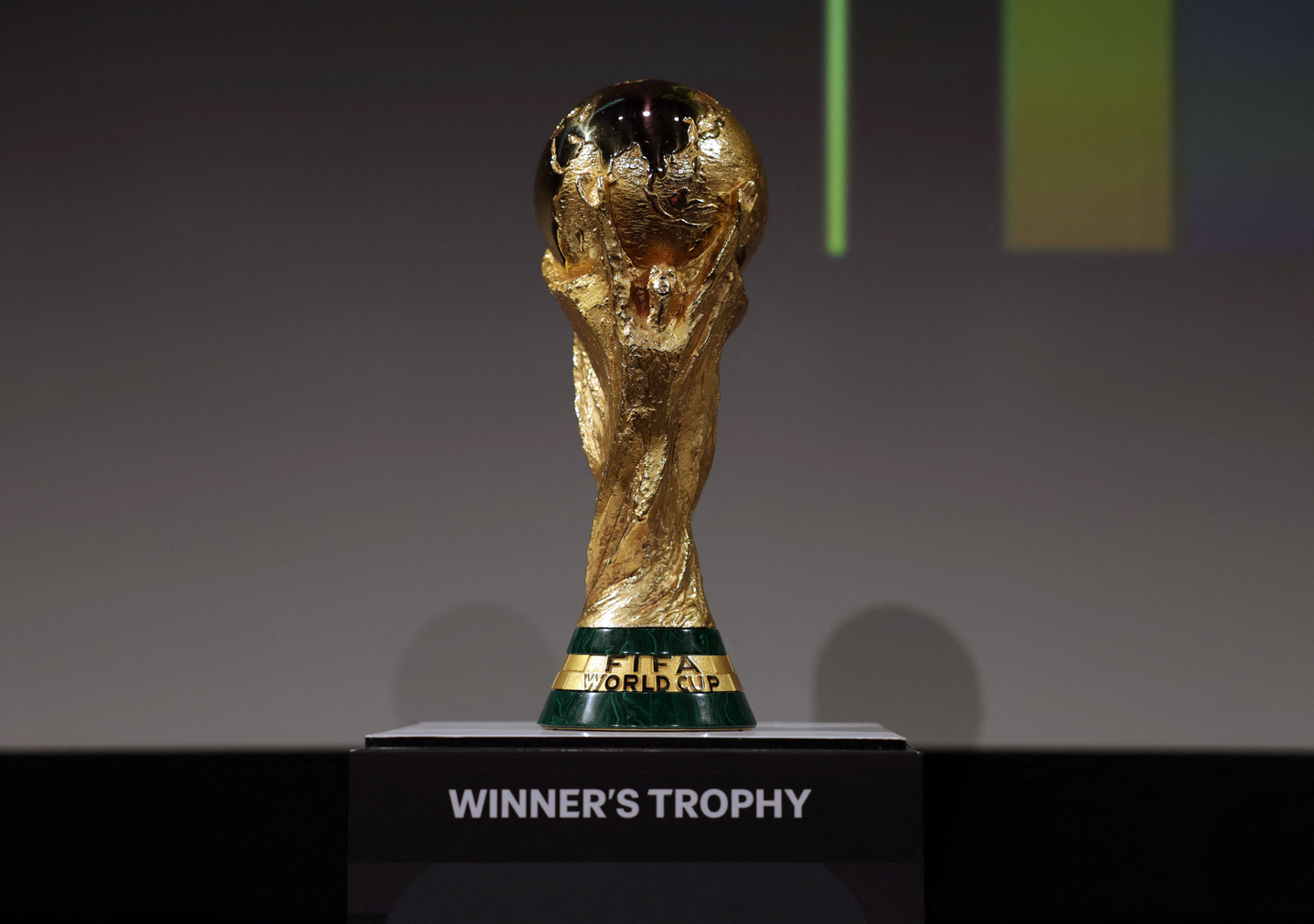 The World Cup Trophy is displayed at the John F. Kennedy Center for the Performing Arts in Washington on Dec. 3. [REUTERS/YONHAP]