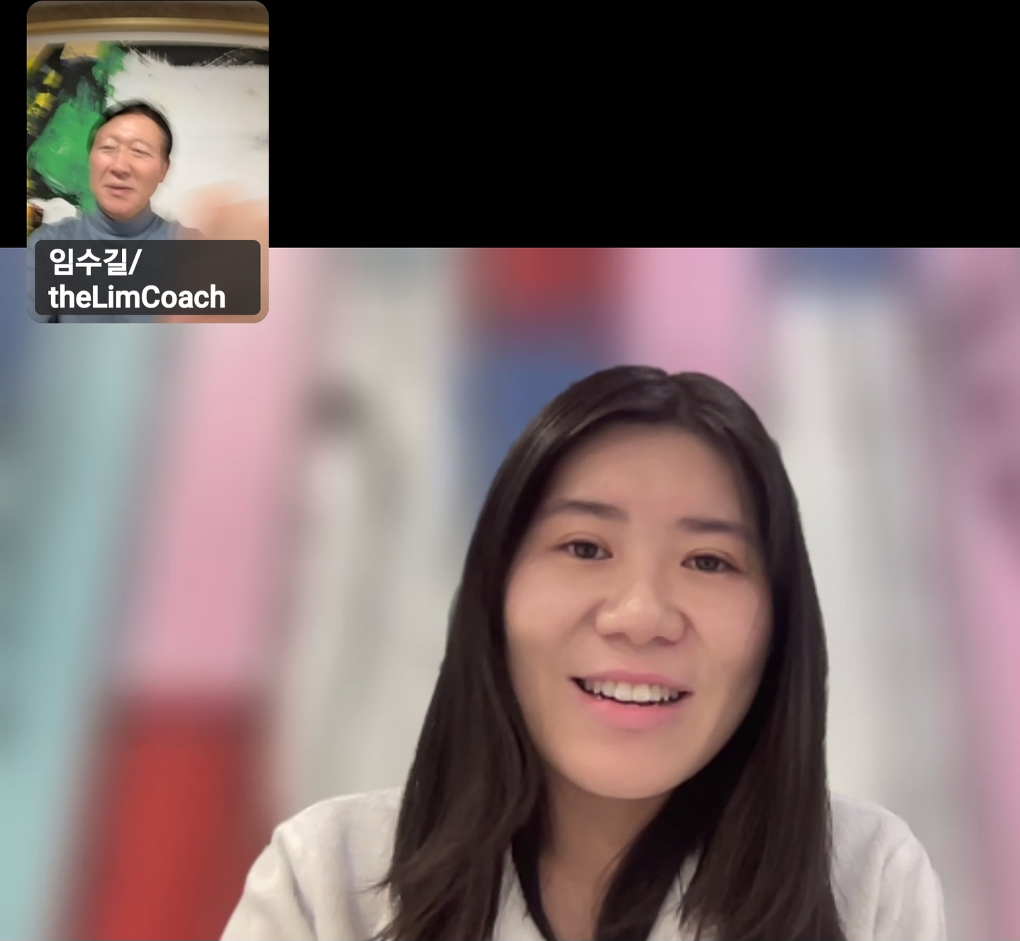 Grace Chan is receiving coaching via Zoom from Lim Su-Kil, her coach and former vice president of SK Innovation.[Grace Chan] 