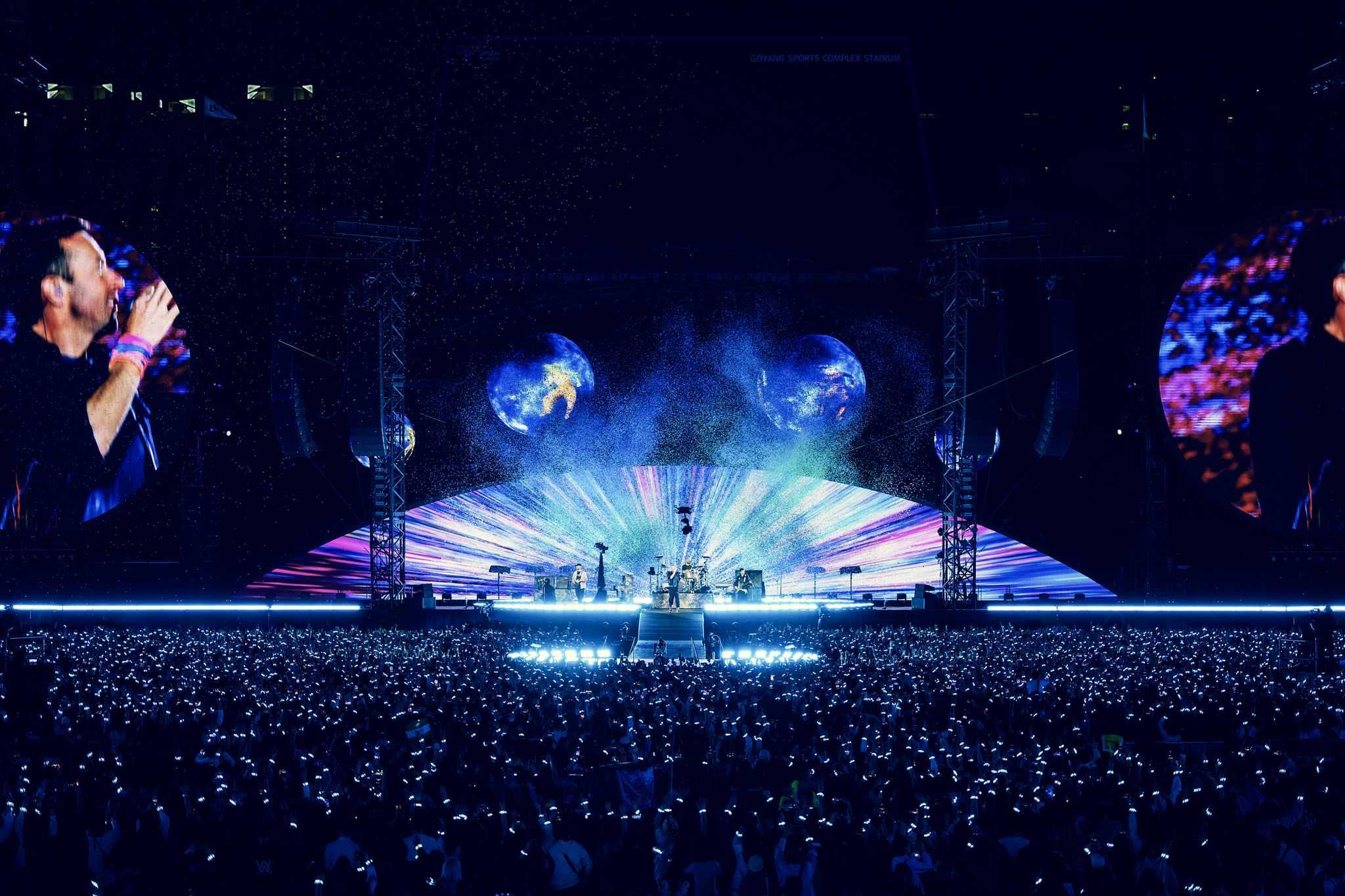 Coldplay performs during the “Music of the Spheres” world tour at the Goyang Stadium in Goyang, Gyeonggi, on April 16. [LIVE NATION KOREA]