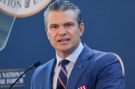 U.S. Secretary of Defense Pete Hegseth speaks during the Reagan National Defense Forum at the Ronald Reagan Presidential Library in Simi Valley, California on Dec. 6. [REUTERS/YONHAP] 