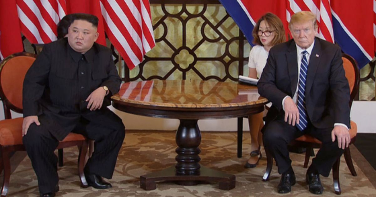 U.S. President Donald Trump, right, and North Korean leader Kim Jong-un, are seen during their meeting at the Sofitel Legend Metropole hotel in Hanoi, Vietnam, on Feb. 28, 2019. [YONHAP] 