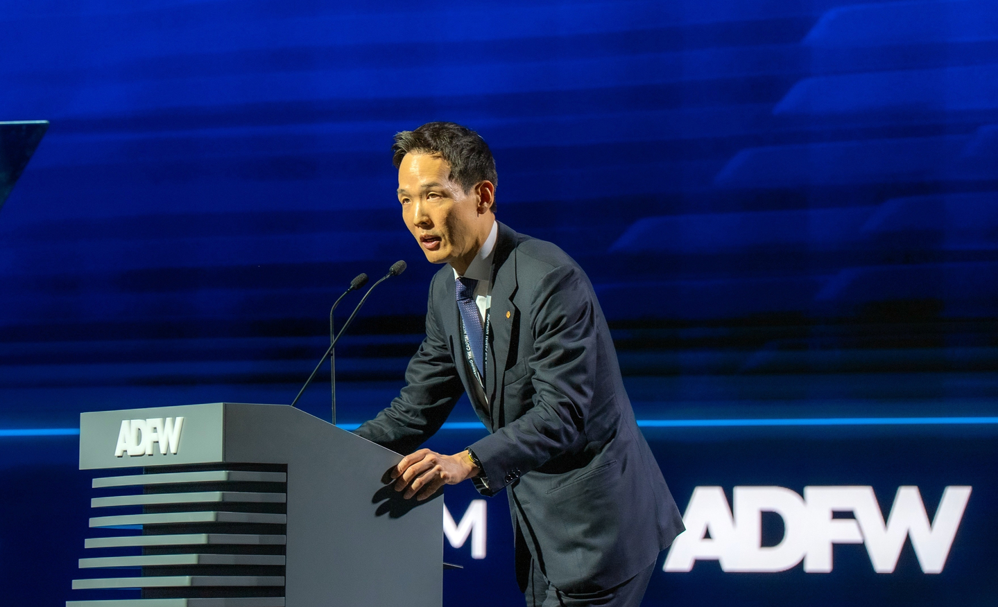 Kim Dong-won, chief global officer of Hanwha Life, delivers an opening address at the Global Markets Summit as part of Abu Dhabi Finance Week 2025 on Dec. 8. [HANWHA LIFE]