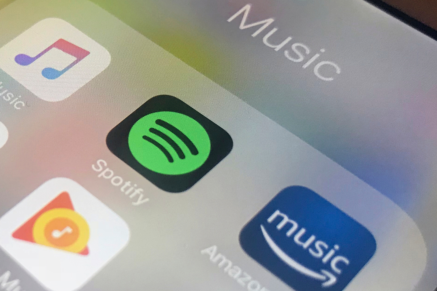 Music streaming apps are seen on an iPhone in New York on Jan. 28, 2018. [AP/YONHAP]