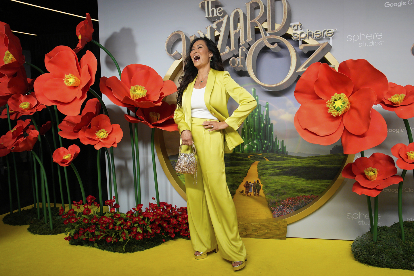 Tia Carrere laughs during arrivals at the premiere of "The Wizard of Oz" at Sphere on Aug. 28 in Las Vegas. [AP/YONHAP]
