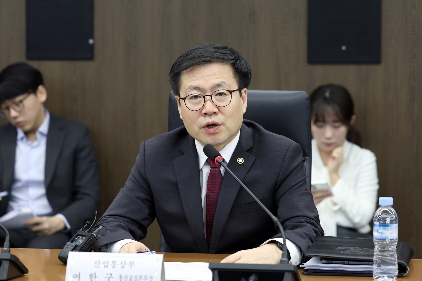 Trade Minister Yeo Han-koo speaks at a trade strategy meeting in Seoul on Dec. 10, 2025, in this photo provided by his office.[MINISTRY OF TRADE, INDUSTRY AND RESOURCES] 