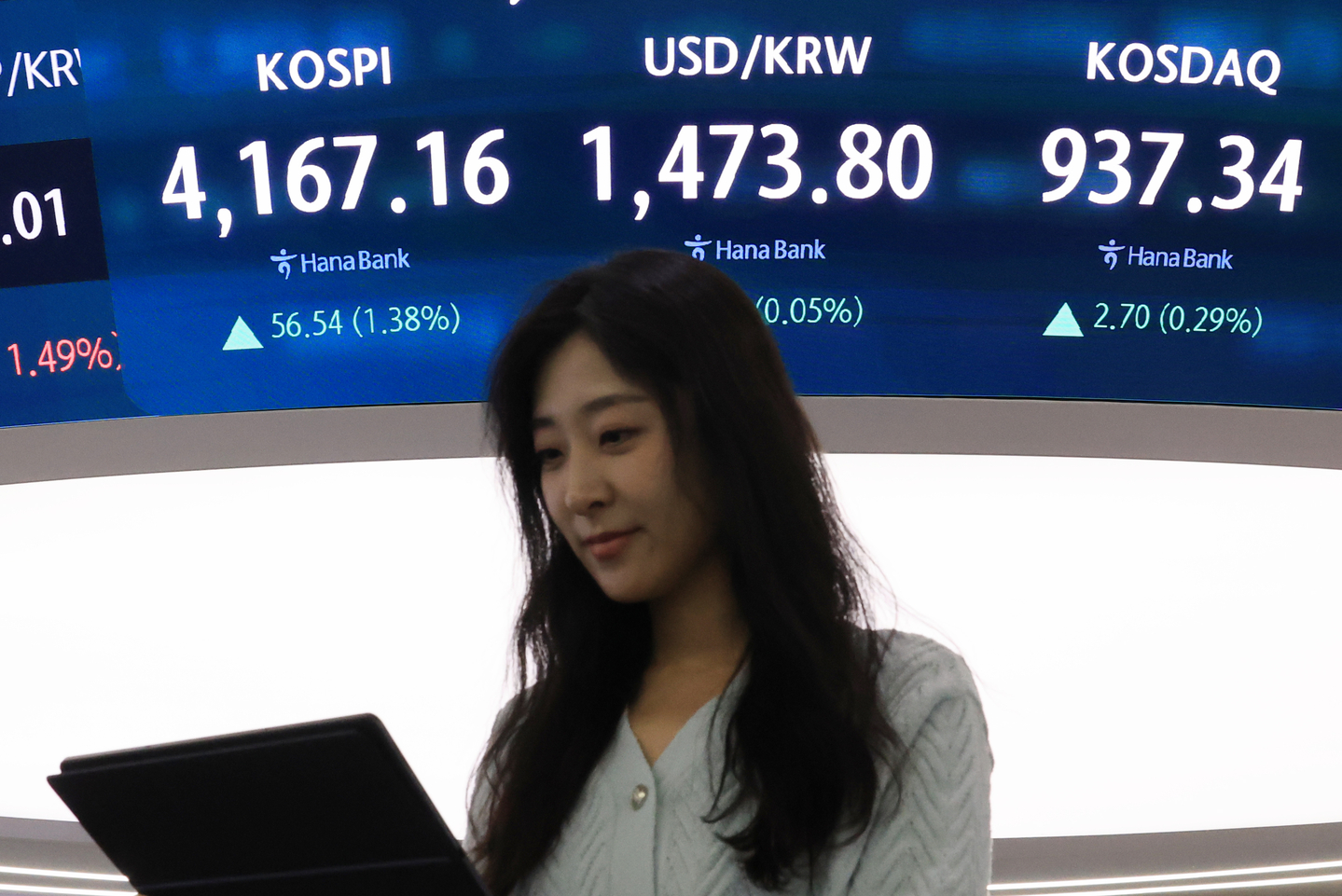 This photo shows the dealing room of Hana Bank in Seoul, on Dec. 12. [YONHAP] 