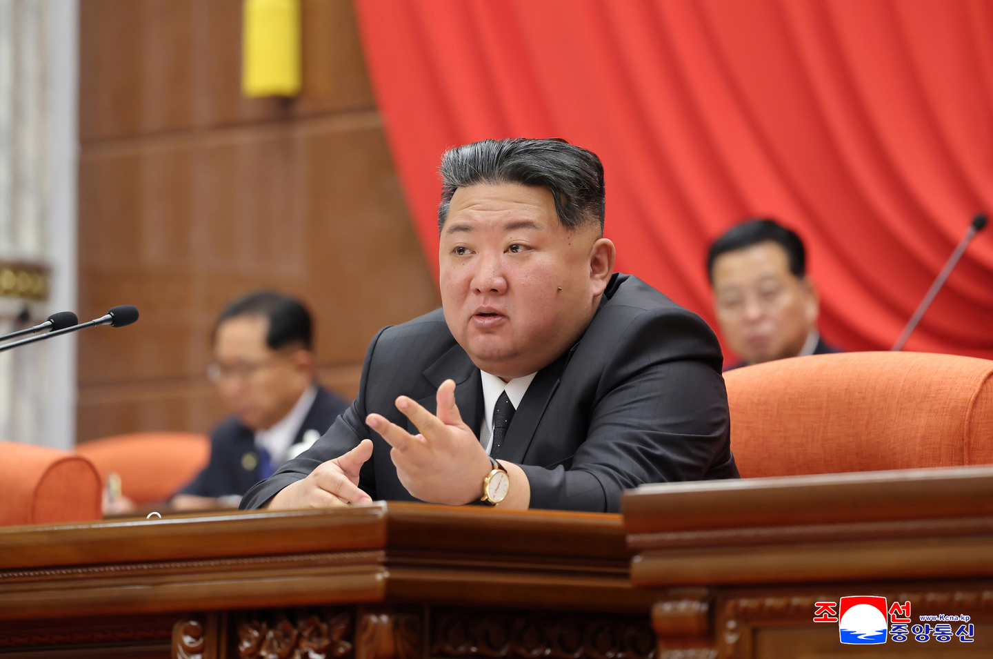 North Korea's leader Kim Jong-un presides over a plenary meeting of the ruling Workers' Party of Korea, which was convened from Dec. 9 to 11. [KOREAN CENTRAL NEWS AGENCY]