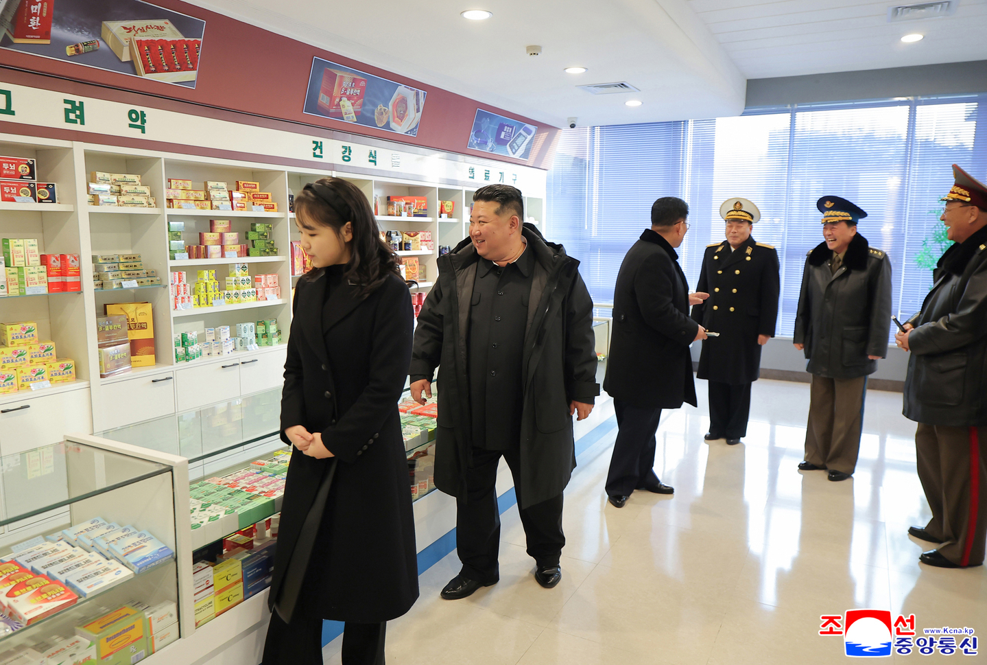 Kim Jong-un, second from left, tours newly built facilities in Gangdong County, on the outskirts of Pyongyang, with his daughter Kim Ju-ae, left, on Dec. 15. [KOREAN CENTRAL NEWS AGENCY]