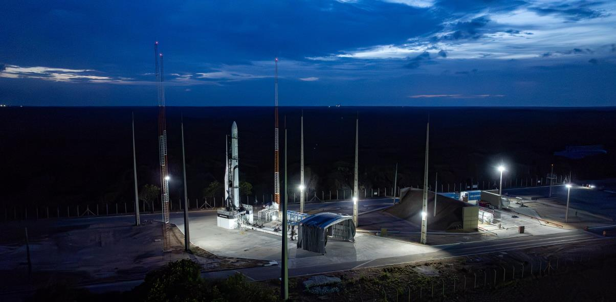 This photo, provided by Innospace, shows its Hanbit-Nano rocket at the Alcantara Space Center in Brazil on Dec. 20. [INNOSPACE]