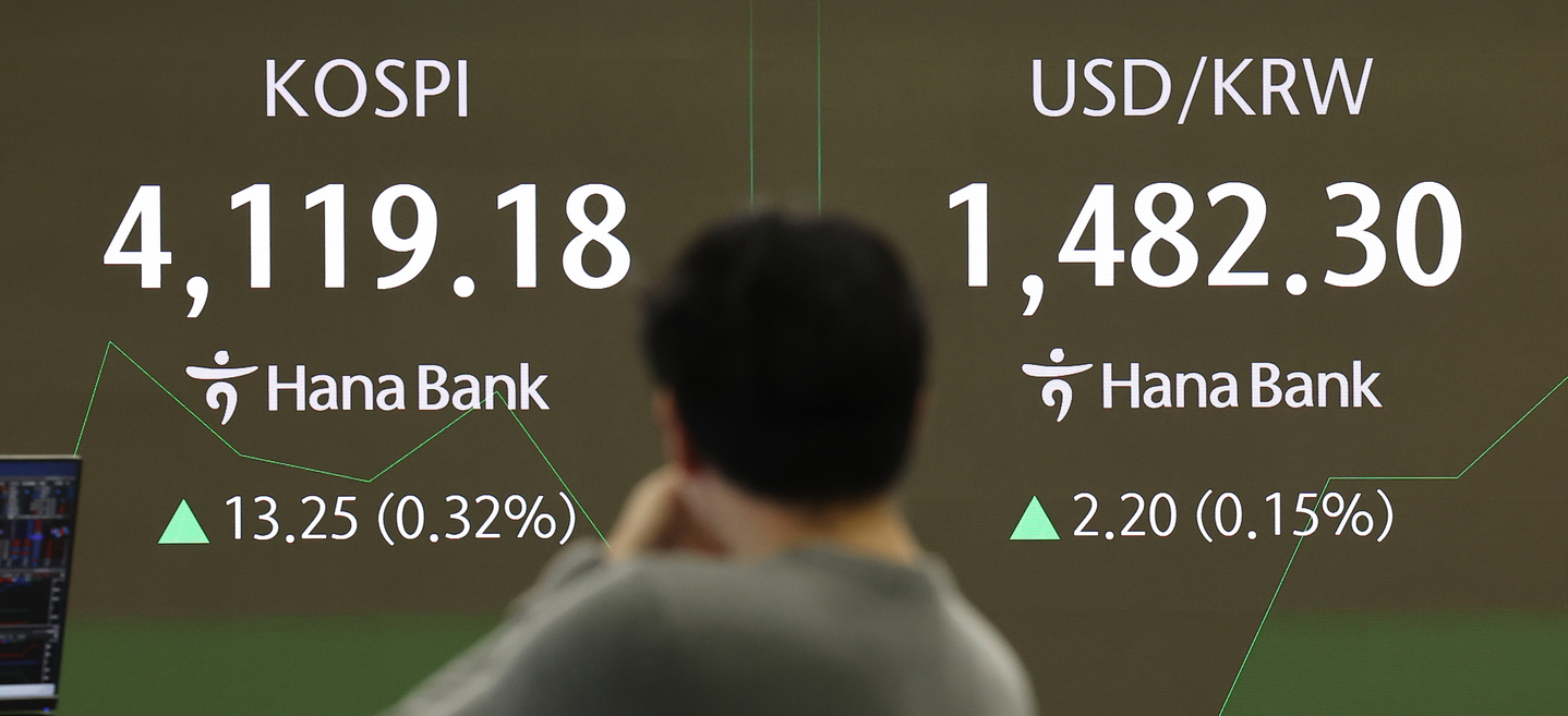 A screen in Hana Bank's trading room in central Seoul shows the Kospi opening on Dec. 23, 2025. [YONHAP] 