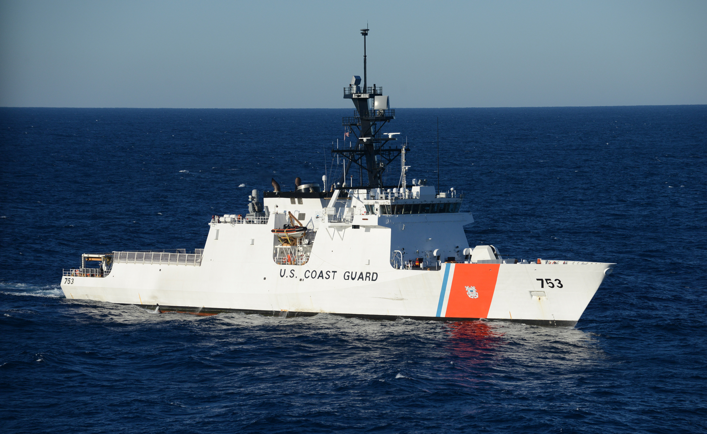 The Coast Guard Cutter Hamilton, a 418-foot Legend Class Cutter, arrives in Miami on Nov. 11, 2014. The Hamilton is the U.S. Coast Guard's fourth National Security Cutter homeported in Charleston, South Carolina. [U.S. COAST GUARD]