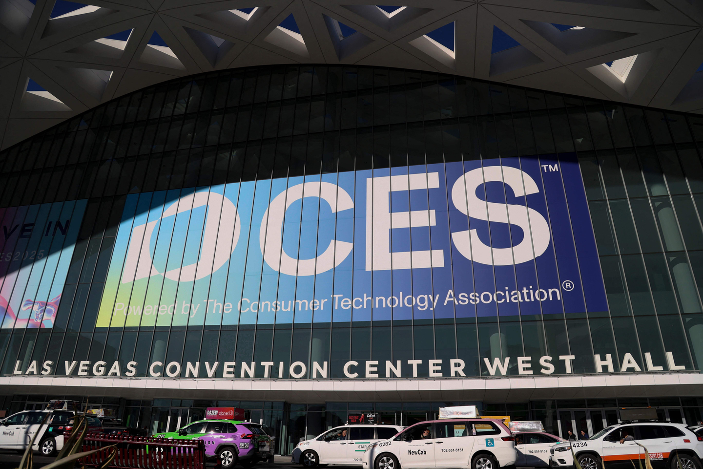 The CES sign is seen on the venue during the CES 2025 show in Las Vegas on Jan. 10. [AFP/YONHAP] 