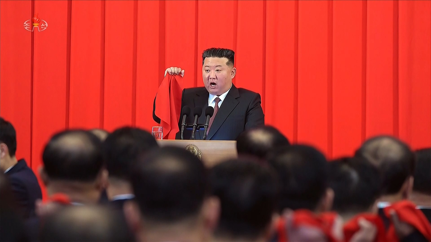 North Korean leader Kim Jong-un speaks during a ceremony held in Pyongyang to mark Constitutional Day on Dec. 27. [KOREAN CENTRAL NEWS AGENCY]