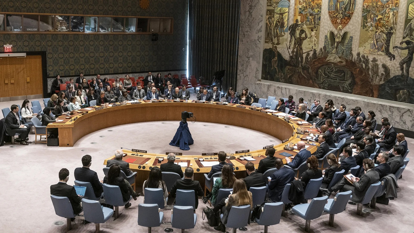 This photo, released by AFP, shows a United Nations Security Council meeting taking place during the 79th UN General Assembly at its headquarters in New York on Sept. 25, 2025. [AFP/YONHAP]