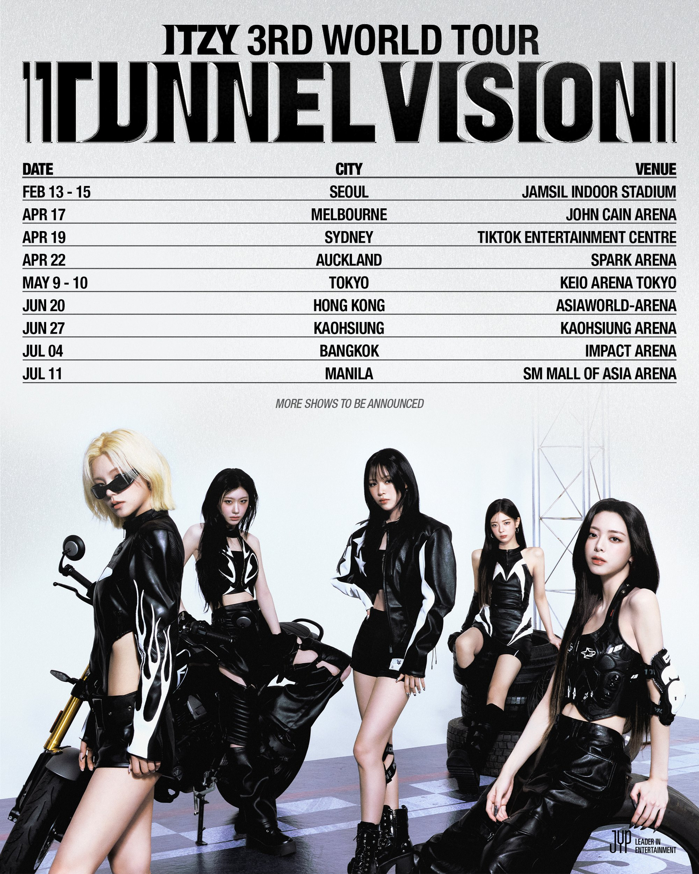 Poster depicting dates for ITZY's world tour ″Tunnel Vision″ [JYP ENTERTAINMENT]