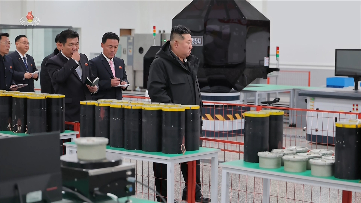 North Korean leader Kim Jong-un inspects a weapons factory on Jan. 3, according to this photo released by the North's state news agency on Jan. 4. [KOREA CENTRAL TV]
