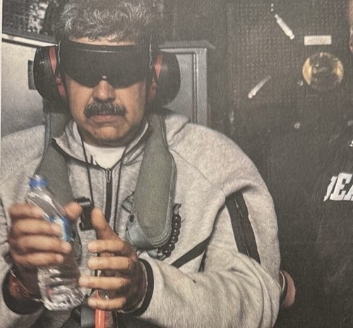 Venezuelan President Nicolas Maduro appears in a photo that U.S. President Donald Trump posts on Truth Social on Jan. 3 after U.S. forces arrest Maduro in a military operation. [YONHAP]