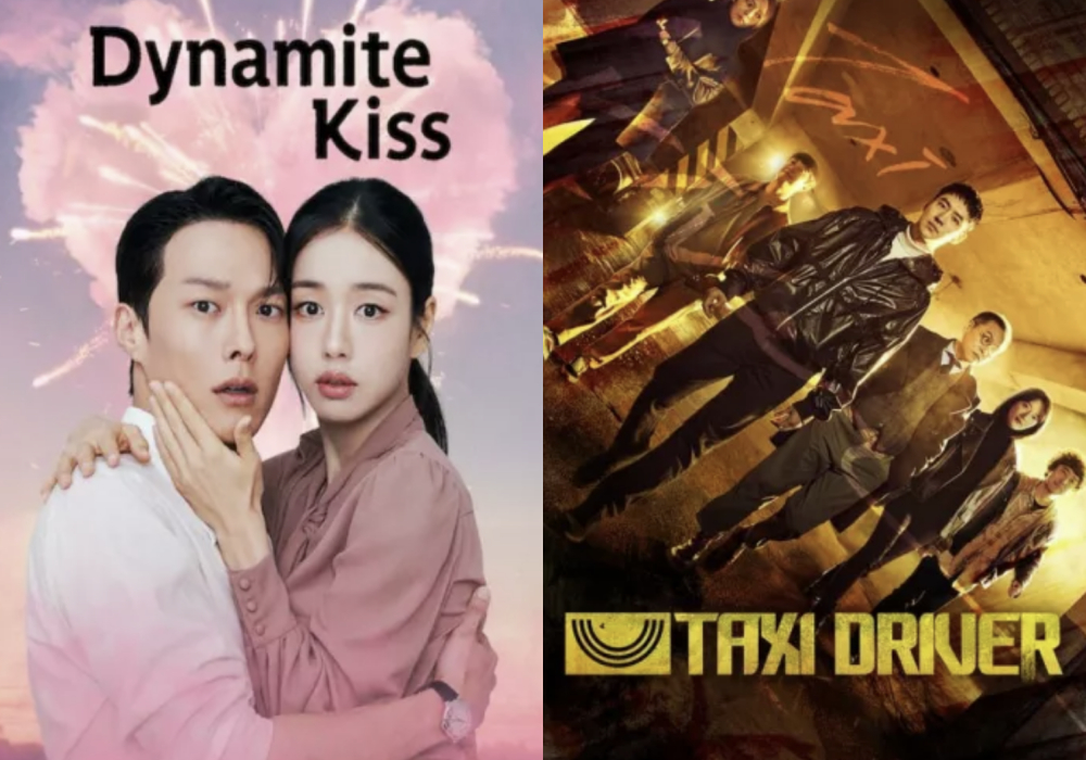 Overseas posters for the SBS television drama series ″Dynamite Kiss,″ left, and the third season of ″Taxi Driver″ [NETFLIX]