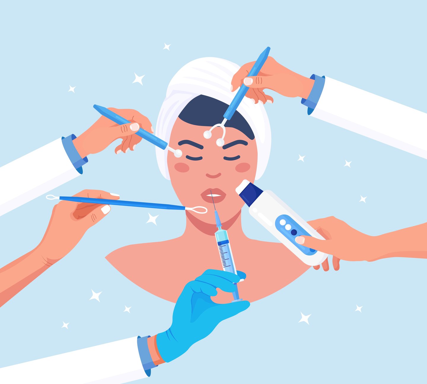 In the animated image, a woman is shown receiving multiple cosmetic treatments [GETTY IMAGES]