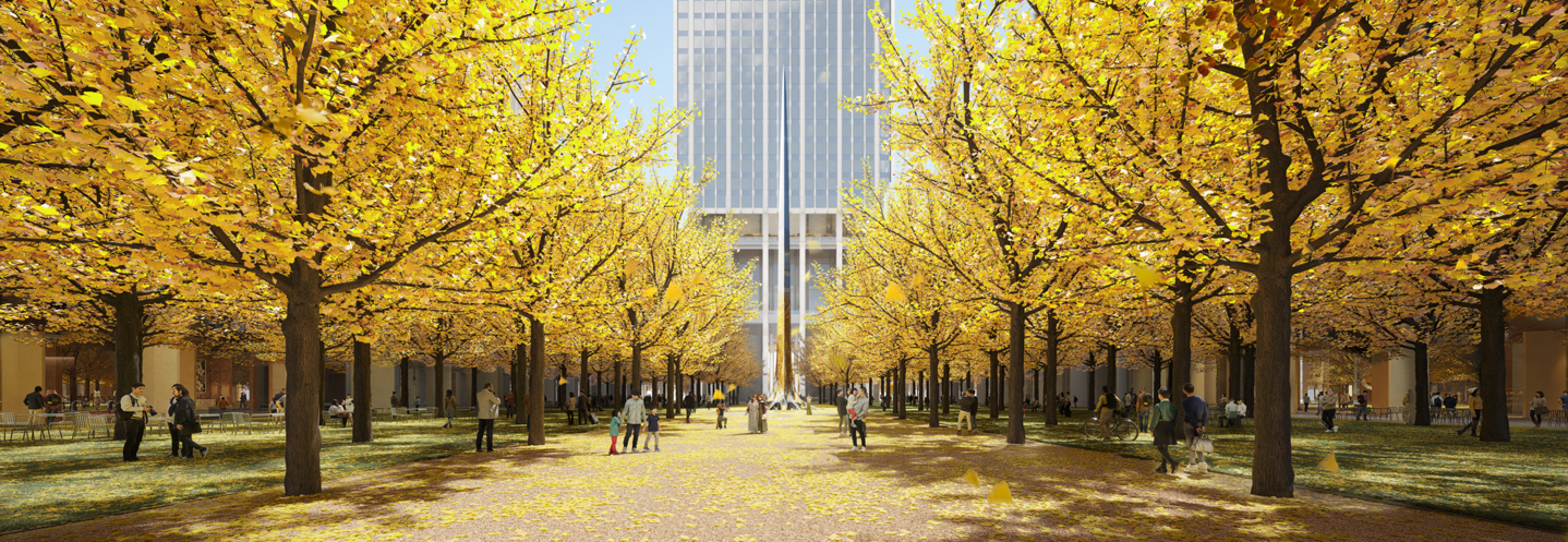 A render of a ginkgo forest to be planted in the main plaza of the Global Business Center [SEOUL METROPOLITAN GOVERNMENT]