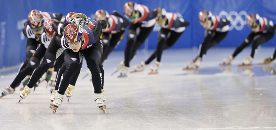 With one month to go before the Milano Cortina 2026 Winter Olympics, the Korean national short track speed skating team trains at Jincheon National Training Center in North Chungcheong on Jan. 7. Korea will send about 70 athletes to compete in six disciplines, including skating, skiing, bobsleigh, skeleton, curling, biathlon and luge. [YONHAP]