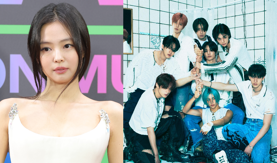 Singer Jennie of girl group Blackpink, left, and boy band Stray Kids [NEWS1/JYP ENTERTAINMENT]