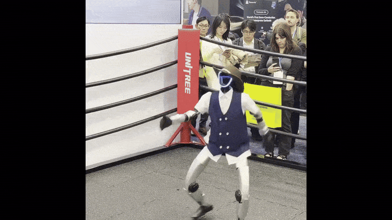 Humanoid robots from Chinese companies are showcased at CES 2026 in Las Vegas. [SARAH CHEA]