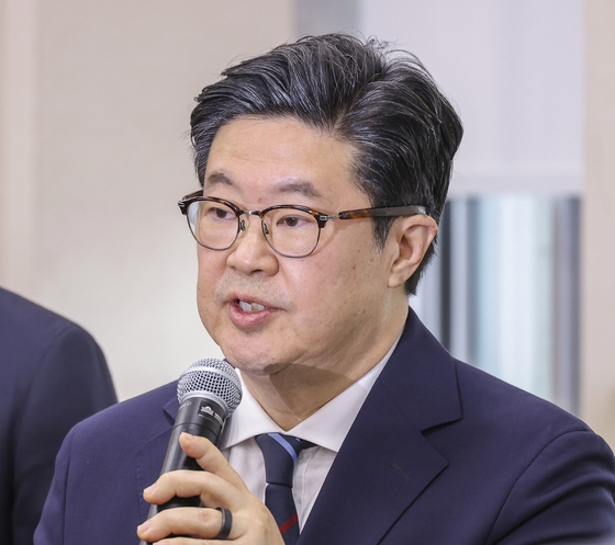 Kim Byung-ju, chairman of private equity firm MBK Partners, attends an audit by the National Assembly's National Policy Committee on Oct. 14, 2025. [YONHAP]