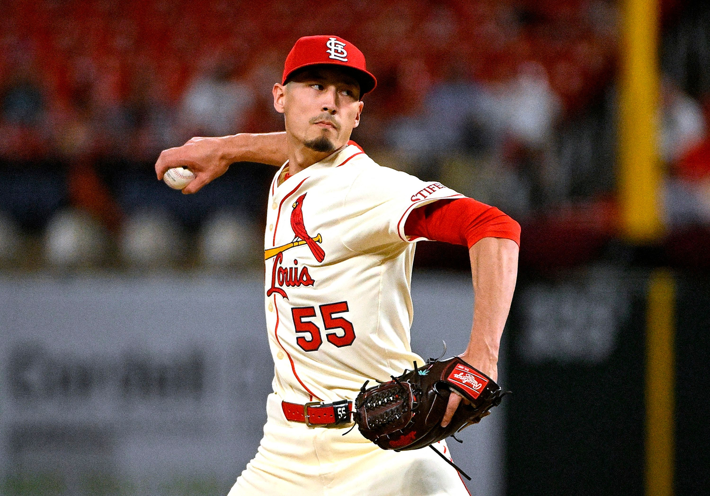 Riley O'Brien of the St. Louis Cardinals pitches against the San Francisco Giants during the clubs' Major League Baseball regular-season game at Busch Stadium in St. Louis, in this Getty Images file photo from Oct. 8, 2025. [AFP/YONHAP]