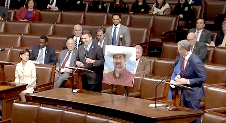 Rep. Young Kim, far left, finishes speaking as Rep. Blake Moore, far right, speaks during a House session at the U.S. Capitol in Washington on Jan. 8. [SCREEN CAPTURE]