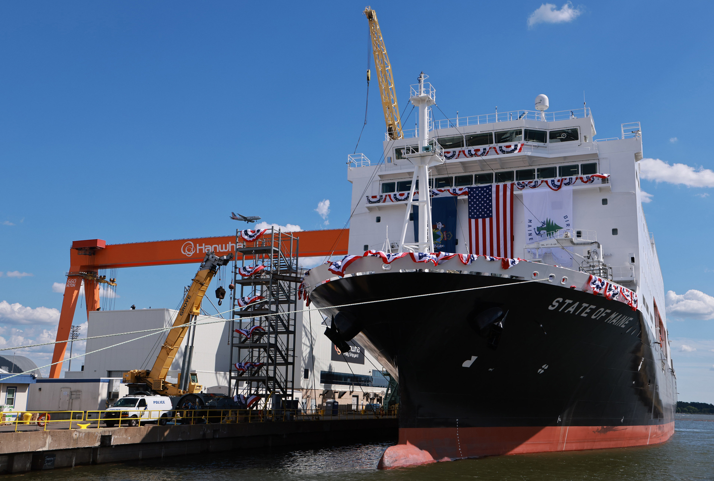 A national security multipurpose ship is docked at the Hanwha Philly Shipyard in Philadelphia, Pennsylvania, on Aug. 27. [NEWS1]