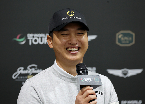 Wang Jeung-hun speaks during a pregame press conference at the Jack Nicklaus Golf Club in Incheon on April 25, 2023.  [YONHAP] 