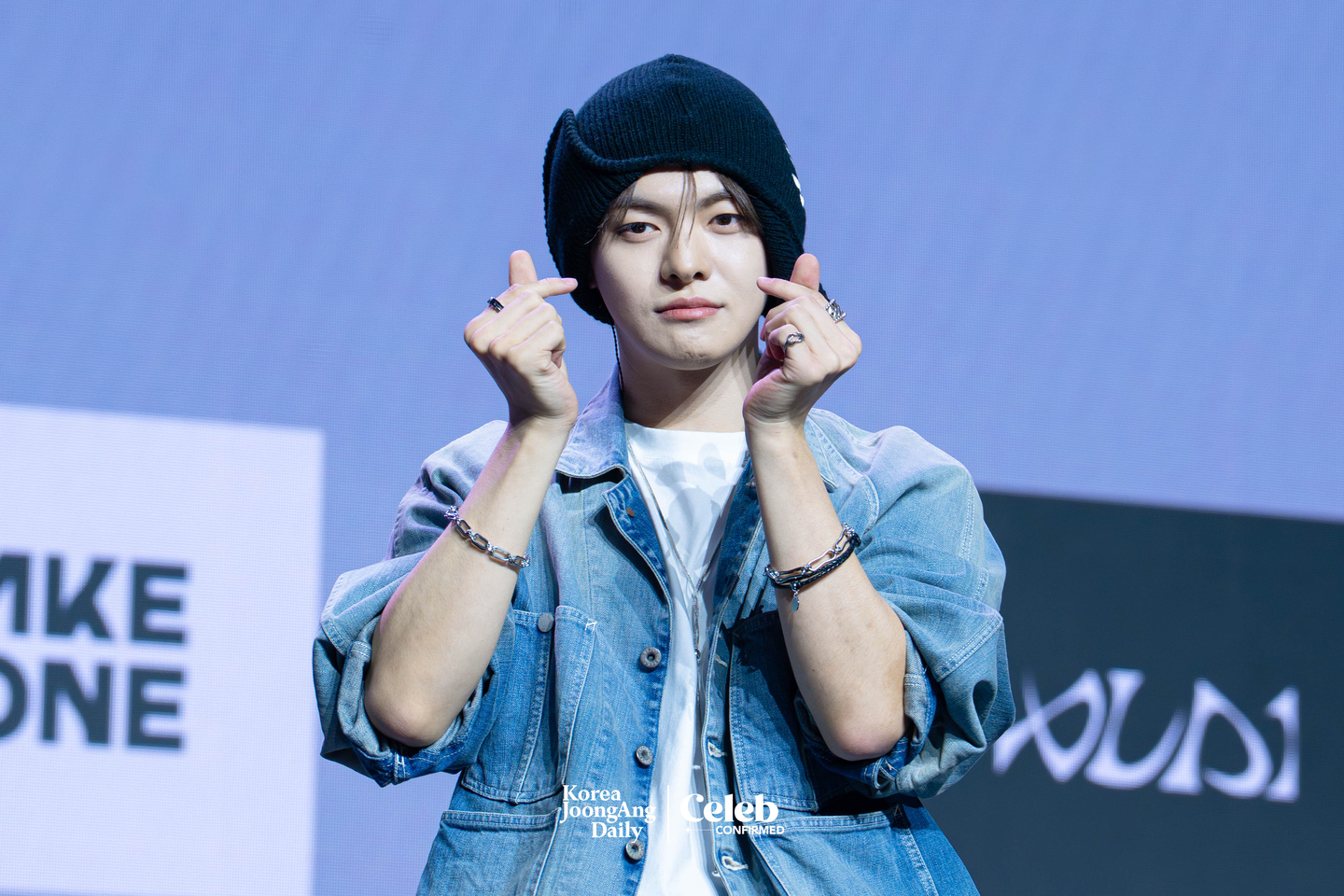 Alpha Drive One’s Leo poses for photos during a showcase for the release of the group’s first EP, ″Euphoria,″ at Blue Square in central Seoul on Jan. 12. [DANIELA GONZALEZ PEREZ]