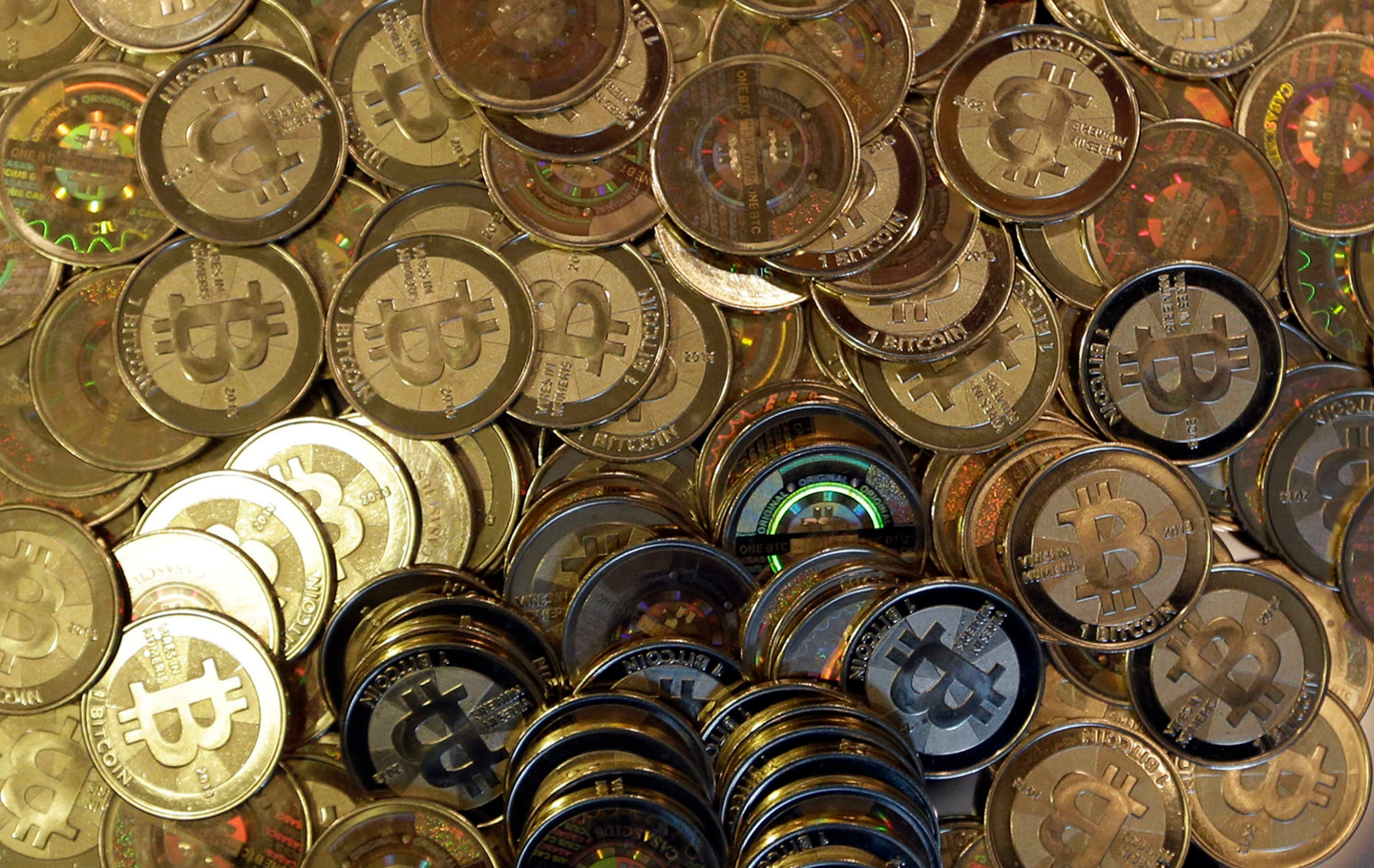 This April 3, 2013, file photo shows bitcoin tokens in Sandy, Utah. [AP/YONHAP]