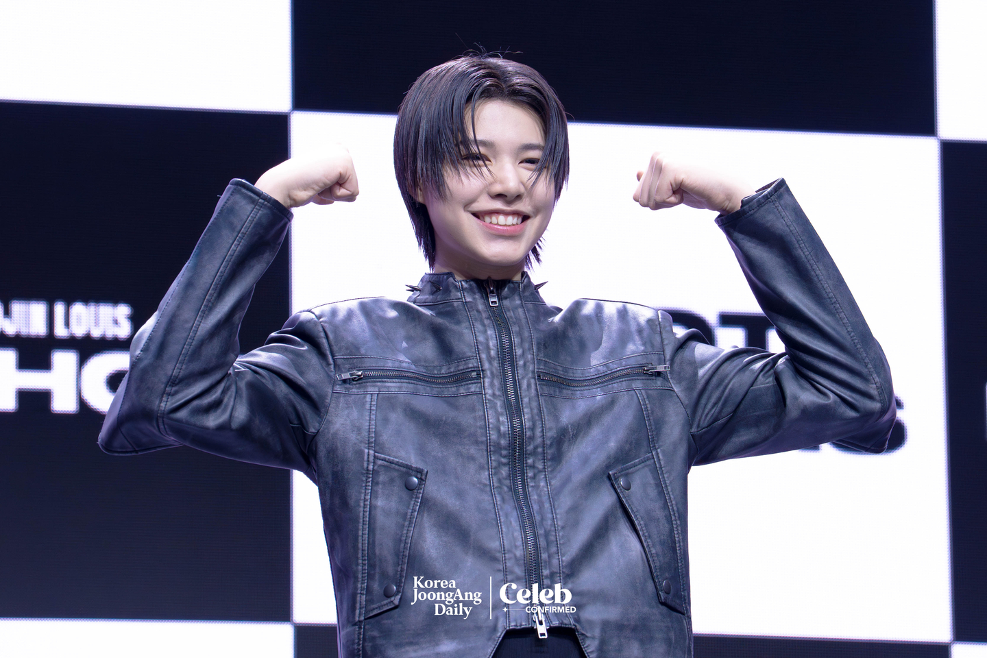 LNGSHOT’s Louis poses for photos during a showcase for the release of the group’s first EP, ″Shot Callers,″ at Myunghwa Live Hall in western Seoul on Jan. 13. [DANIELA GONZALEZ PEREZ]