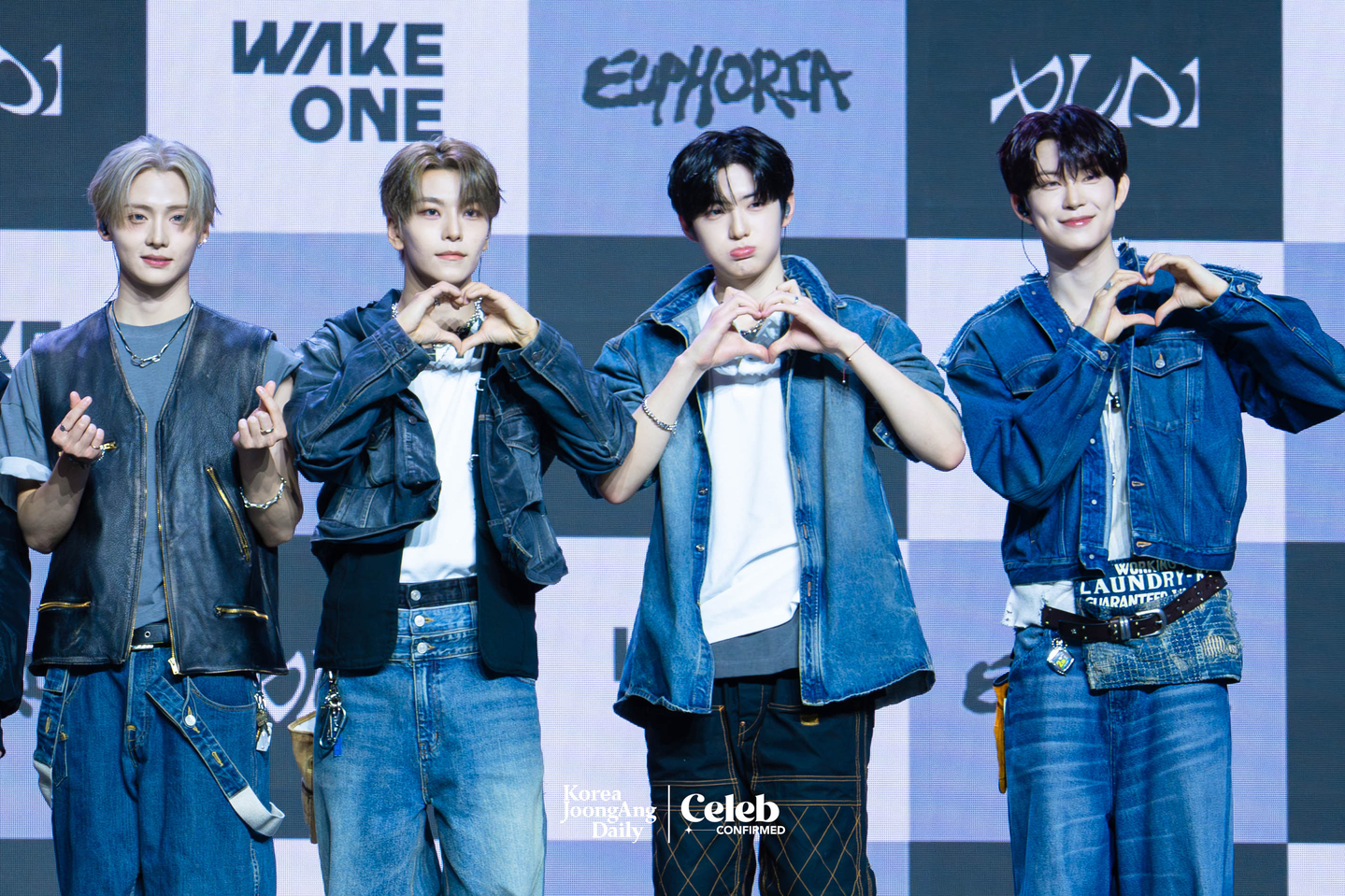 Alpha Drive One poses for photos during a showcase for the release of its first EP, ″Euphoria,″ at Blue Square in central Seoul on Jan. 12. [DANIELA GONZALEZ PEREZ]