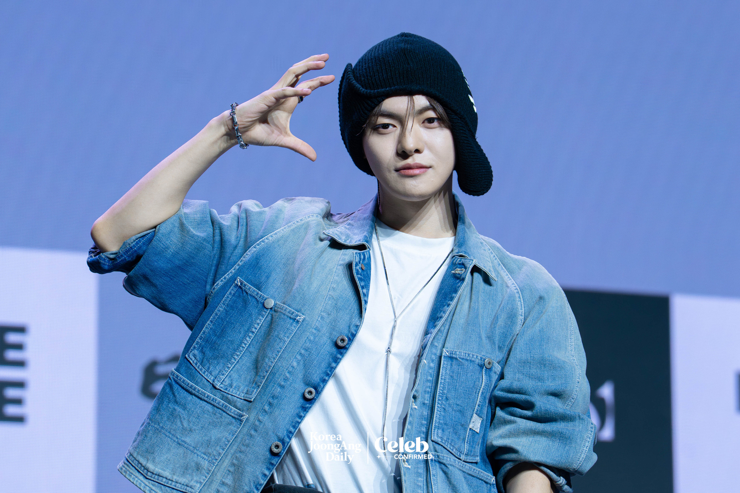 Alpha Drive One’s Leo poses for photos during a showcase for the release of the group’s first EP, ″Euphoria,″ at Blue Square in central Seoul on Jan. 12. [DANIELA GONZALEZ PEREZ]