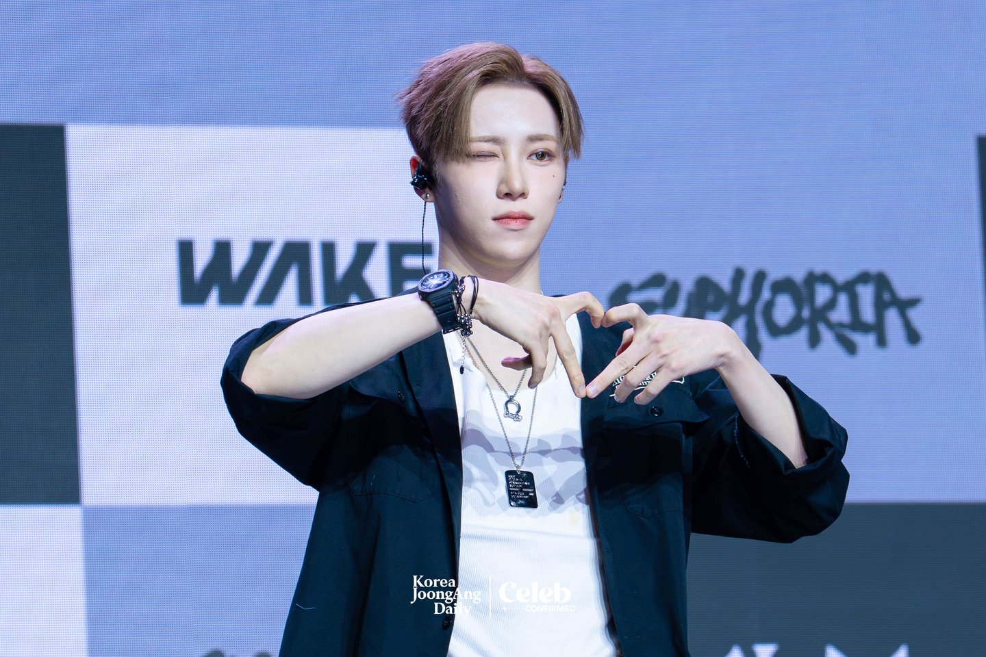 Alpha Drive One’s Arno poses for photos during a showcase for the release of the group’s first EP, ″Euphoria,″ at Blue Square in central Seoul on Jan. 12. [DANIELA GONZALEZ PEREZ]