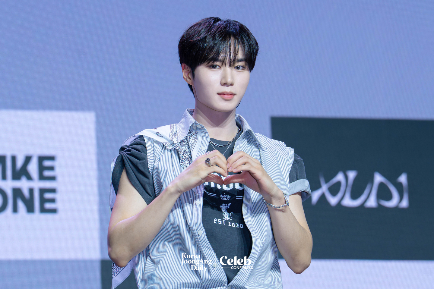 Alpha Drive One’s Junseo poses for photos during a showcase for the release of the group’s first EP, ″Euphoria,″ at Blue Square in central Seoul on Jan. 12. [DANIELA GONZALEZ PEREZ]
