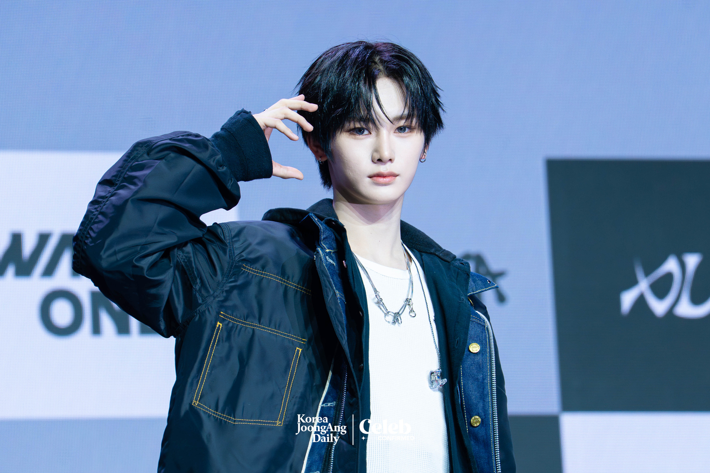 Alpha Drive One’s Anxin poses for photos during a showcase for the release of the group’s first EP, ″Euphoria,″ at Blue Square in central Seoul on Jan. 12. [DANIELA GONZALEZ PEREZ]