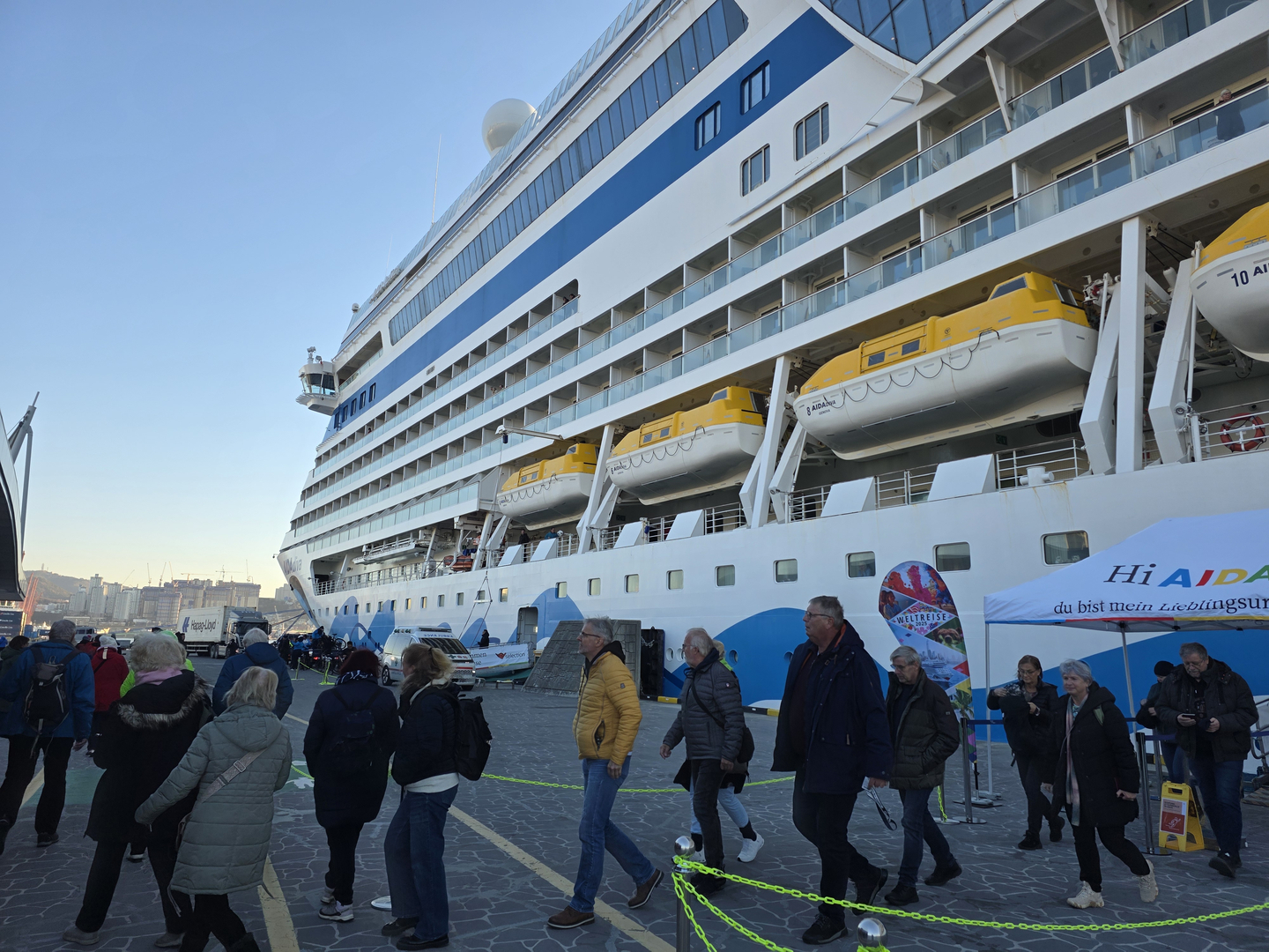 The 69,000-ton AIDAdiva, operated by Germany’s AIDA Cruises, is seen docked at Busan Port on Jan. 12. [BUSAN PORT AUTHORITY]
