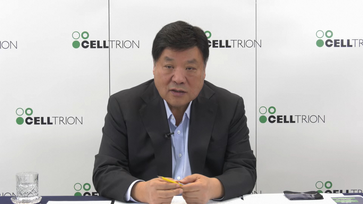 Celltrion Chairman Seo Jung-jin speaks at an online press conference to explain about Branchburg plant acquisition from Eil Lilly on Sept. 23, 2025. [SCREEN CAPTURE]