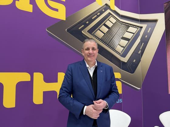 Kai Beckmann, the CEO of the Electronics Business of Merck, who was recently promoted to the chair of the whole Merck group, takes a photo after an interview with the Korea JoongAng Daily on Jan. 7 at CES 2026 in Las Vegas. [SARAH CHEA] 