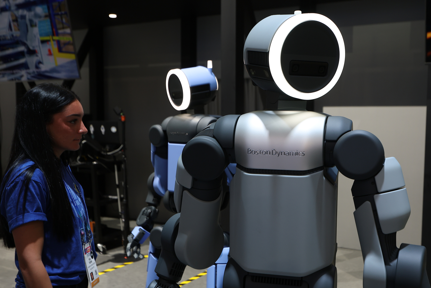 Hyundai Motor Group's Atlas humanoid robots are on display at the group's booth at the CES 2026 technology show, one of the world's largest IT and home appliance trade fairs, in Las Vegas, Nevada, on Jan. 6. [YONHAP]