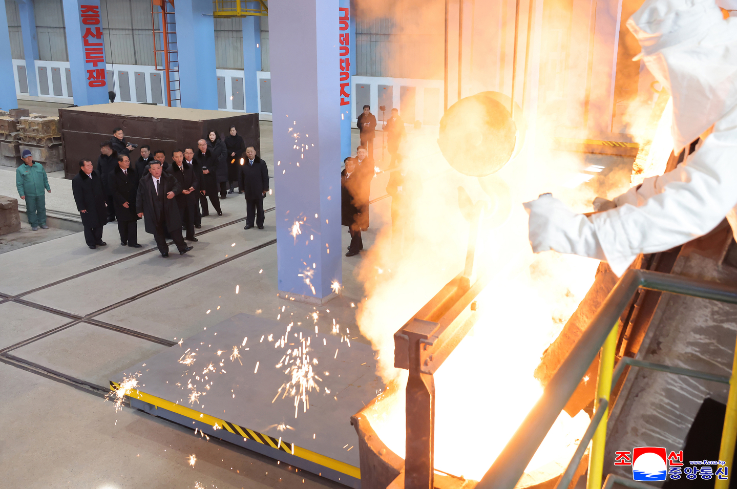North Korean leader Kim Jong-un, center in the rear, tours the Ryongsong Machine Complex in Hamheung, South Hamgyong Province, northeastern North Korea, on Jan. 19, 2026, to mark the completion of the first stage of the complex's modernization project, in this photo released by the North's official Korean Central News Agency on Jan. 20, 2026. [KOREAN CENTRAL NEWS AGENCY]