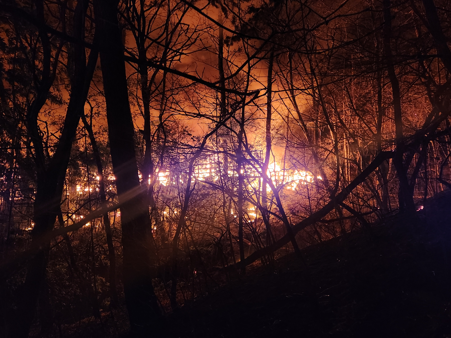 A fire that started at a factory in Gijang County, Busan, spreads to a nearby mountainside on the night of Jan. 21, 2026. [BUSAN FIRE SAFETY HEADQUARTERS]