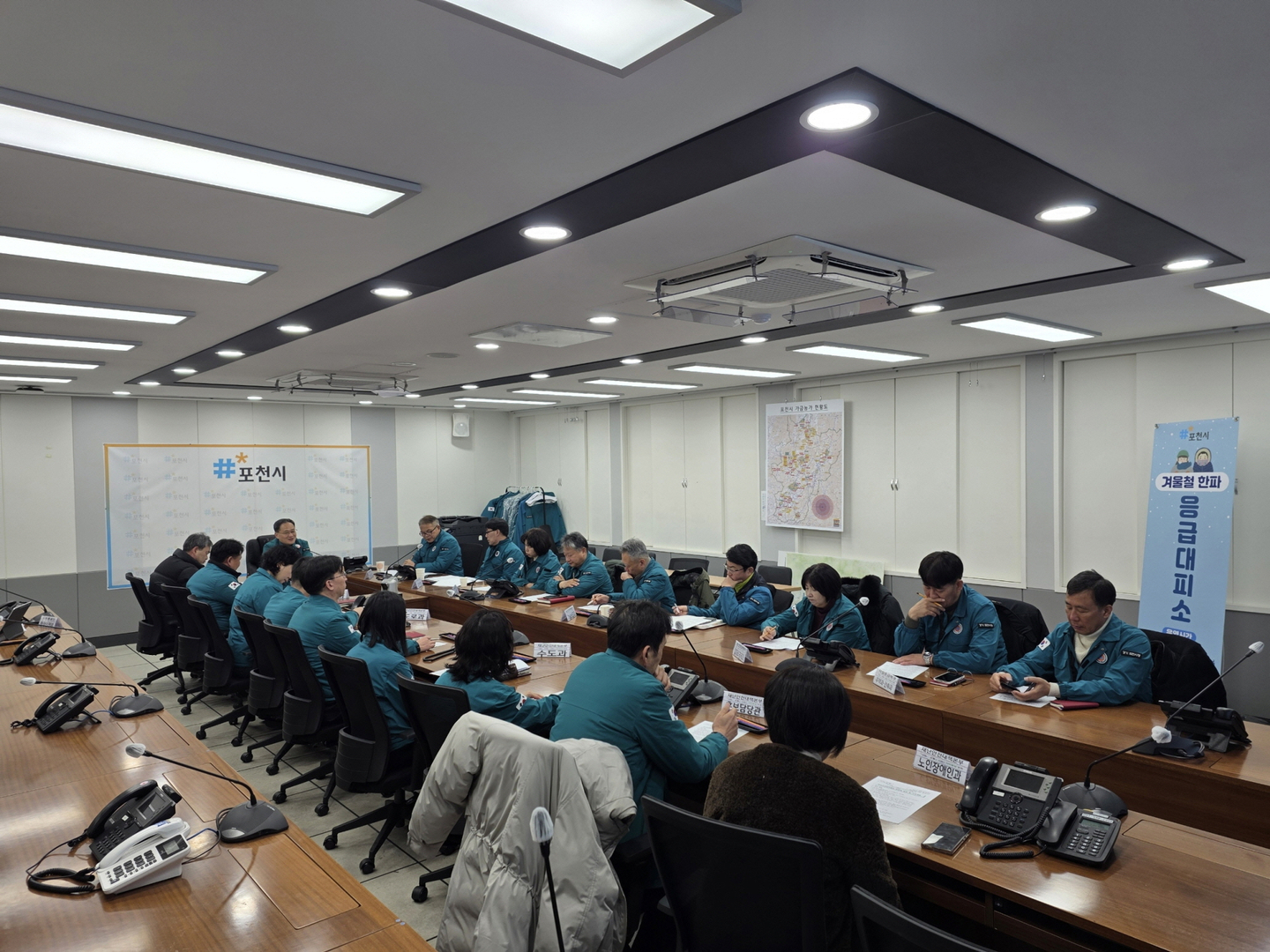 Pocheon city officials hold a meeting to respond to the latest case of African swine fever (ASF) reported in the region on Jan. 24. [POCHEON CITY GOVERNMENT]