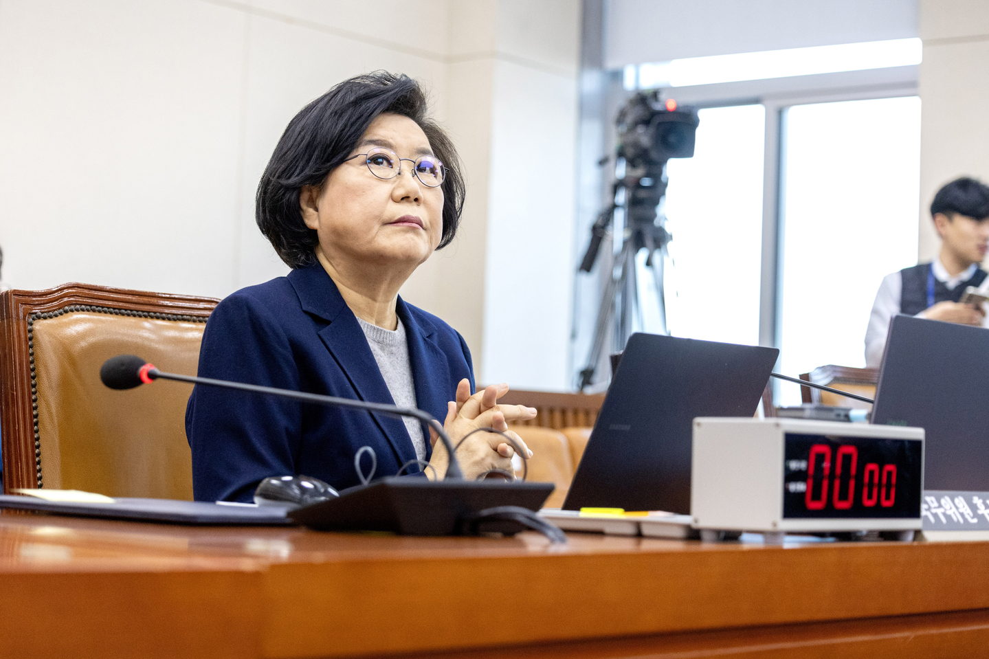 Lee Hye-hoon, the nominee for the first minister of the Ministry of Planning and Budget, takes part in her confirmation hearing at the National Assembly in Yeouido, western Seoul on Jan. 23. [NEWS1]