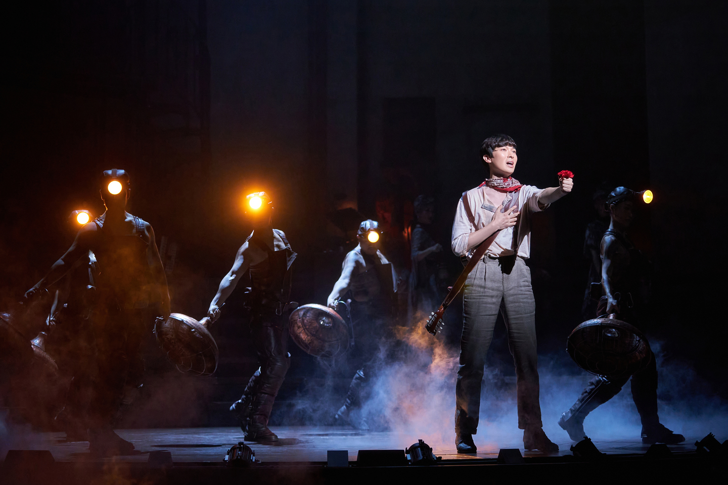 This photo shows a scene from the 2021 Korean production of ″Hadestown,″ staged at the LG Arts Center in Gangseo District, western Seoul. Rachel Chavkin is the original Broadway show's director. [S&CO]           