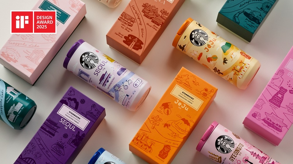 Starbucks Korea's Annyeong Series merchandise, including tumblers and mugs adorned with illustrations of local landmarks and specialties [STARBUCKS KOREA]